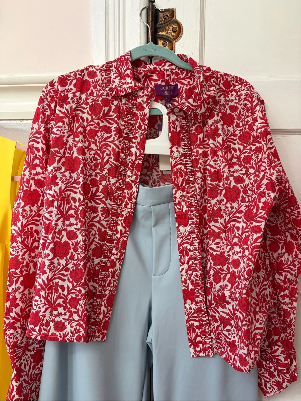 J. Crew Red and White Floral Ruffled Blouse - Picture 5 of 6